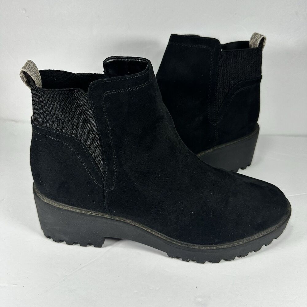Target Women's Black Faux Suede Ankle Boots with Snake Print Detail – Size 9 1/2